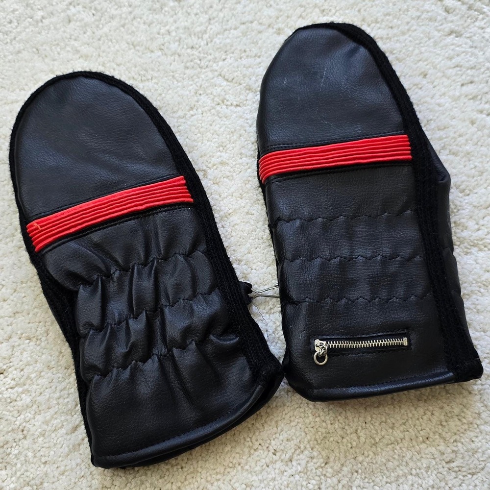 Vintage AVON Black Novahide Mittens Thermal Foam Lined Zipper Adult OS‎ Gloves